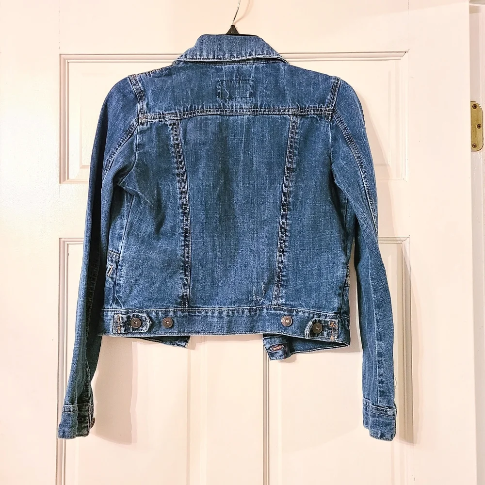 Aeropostale Vintage-Style Roughed Up Cropped Med. Blue Wash Denim Jacket - Picture 8 of 8